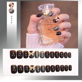 Sun&Beam Nails Nail Tip, Very Short, Popular, 3D Nails, False Nails, Cute, Short, Round Tip, Fashion, Nails, Set of 24 (#10 - Black Red)