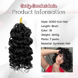 7 Packs Gogo Curl Crochet Hair for Women 8 Inch Pre-Twisted Curly Crochet Hair Pre Looped Deep Ocean Water Wave Beach Curl Crochet Braids Synthetic Braiding Hair Extensions (8 Inch, 1B)