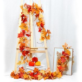 AWARDSEN 2pc Fall Leaf Garland 6.5ft/Piece Fall Maple Leaves Garland for Decor Artificial Autumn Leaves Leaf Vine for Home Yard Thanksgiving Dinner Fireplace Decoration