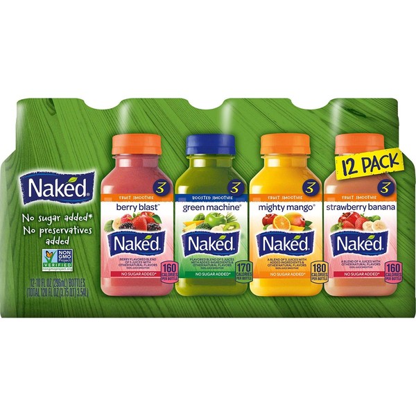 Naked Variety Pack Juice Smoothie Mighty Mango , Green Machine, Berry Blast Total 12 Pack
