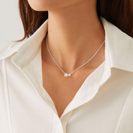 PRTGL Silver Pearl Necklace: Dainty Silver Double Pearl Necklace for Women Sliding Adjustable Pearl Necklace.