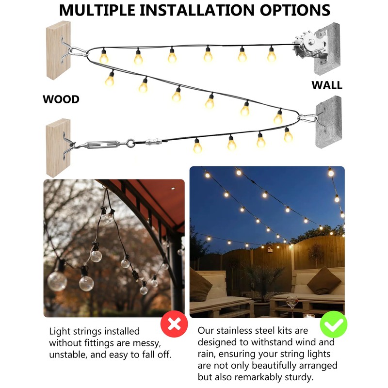 DEFUNX String Light Hanging Kit Outdoor 164 Ft Vinyl Coated