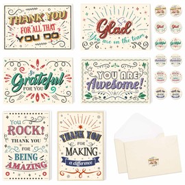 WERNNSAI 24 Employee Appreciation Cards - Thank You Cards with Envelopes & Stickers 6 Designs Colorful Encouragement Cards for Hand Written 10 x 15cm Gratitude Cards for Appreciation Recognition