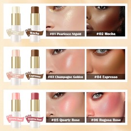 Kit de contorno de maquillaje de 8 piezas de resma (juego B) | Double-ended Design,Highlighter,Blush and Bronzer Stick,Lightweight,Easy to Sculpt,Matt