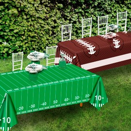 2 Pack Football Tablecloth - Football Party Decorations, Plastic Football Table Cover, Disposable Rectangle Table Cloth for Football Party Supplies, Tailgate Table Decor Favors, 54 x 108 Inch