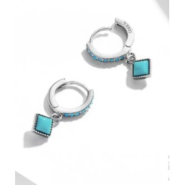 Finos Aretes Plata S925 Huggies Minimalista Piedra Turquesa