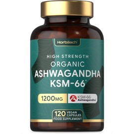 Organic Ashwagandha KSM 66 1200mg | 120 Count | Vegan Powder Capsule Supplement | by Horbaach