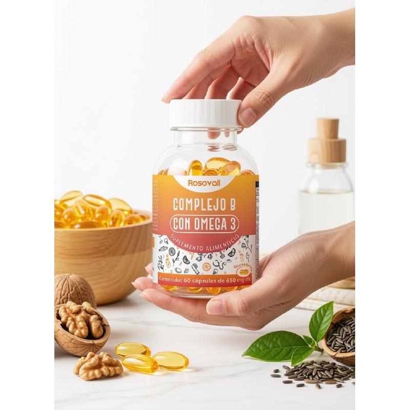 Complejo B con Omega 3, 60 Cápsulas por Frasco, mejorar