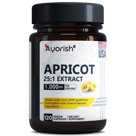 Ayorish Apricot Extract 25:1, 500 mg per Capsule 1000 mg Per Servings Immune Support Herbal Supplements (Pack of 1) (120 Capsules)
