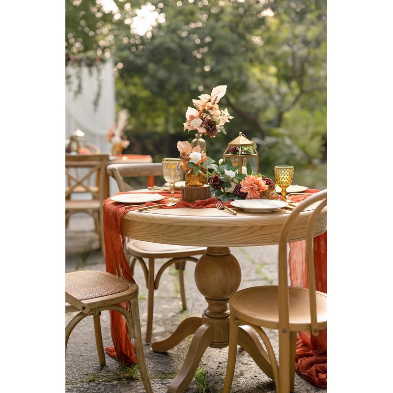 Ling's Moment 10Ft Terracotta Cheesecloth Table Runner Burnt Orange Gauze