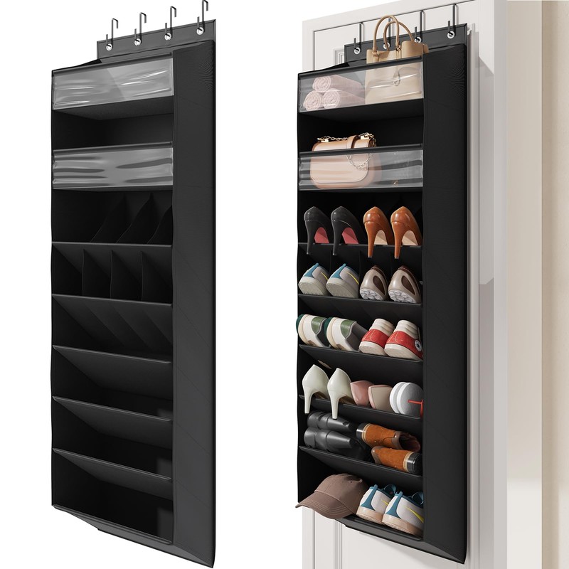Mefirt 16-20 Pairs Over the Door Shoe Organizer, Clear Pockets