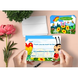 Leigha Marina Thank You Cards | 20 Cards with Envelopes | Garden Themed | Made for Kids | Flat Style | Colorful Design | Thank You Greeting Cards | Kids Thank You Cards | Children Thank You Cards