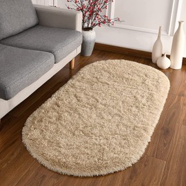 Softlife Fluffy Rugs for Bedroom, 2 Packs Shag Cute Area Rug for Girls and Kids Baby Room Home Decor, 2.6 x 5.3 Feet Oval Indoor Carpet for Nursery Dorm Living Room, Camel