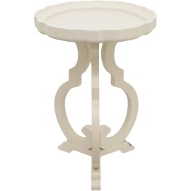 PARISLOFT French Country End Table Cream White Scalloped Edge Tray Top Curved Legs Wood Living Room Accent Table