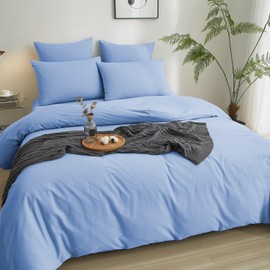 Luowei 2-Piece Bed Linen Set, Plain, Blue, Light Blue, Sky Blue, 110 g/m² Soft Microfibre, 1 Duvet Cover, 135 x 200 cm, and 1 80 x 80 cm Pillowcase, with Zip