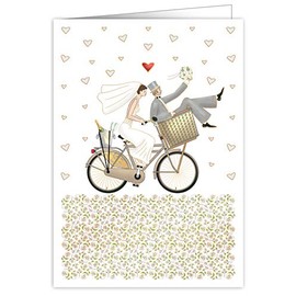 Quire Mac Classic Extra Large Wedding Greeting Card - Wedding Bicycle Design- Beautifully Embossed with Gold and Silver Foil