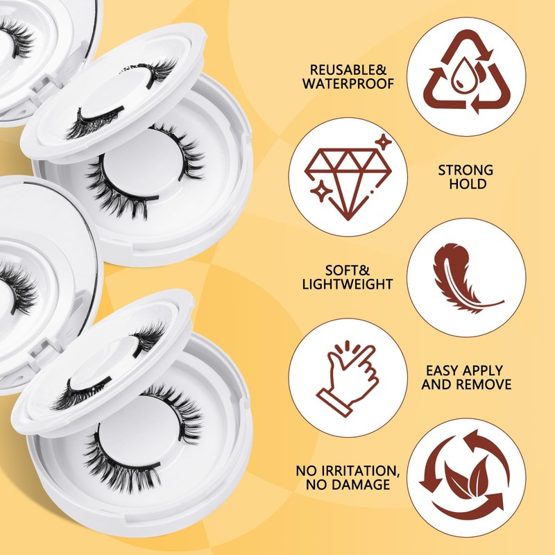 QUEWEL 4 Pairs Magnetic Eyelashes Natural Look, Reusable Magnetic Eyelashes