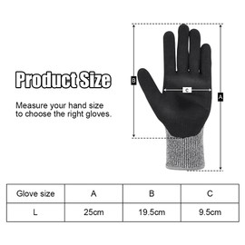 Ainiv 1 Pair Safety Work Gloves, Black Nitrile Coated Gardening Gloves Men Women, Non-Slip Ultra-Grip Work Gloves, Level 5 Protective Cut Resistant Gloves for General Duty Work, Gardening, Fishing (L)