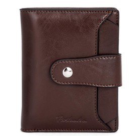 BOSTANTEN Women Leather Wallet RFID Blocking Small Bifold Zipper Pocket Wallet Card Case Purse with ID Window Coffee
