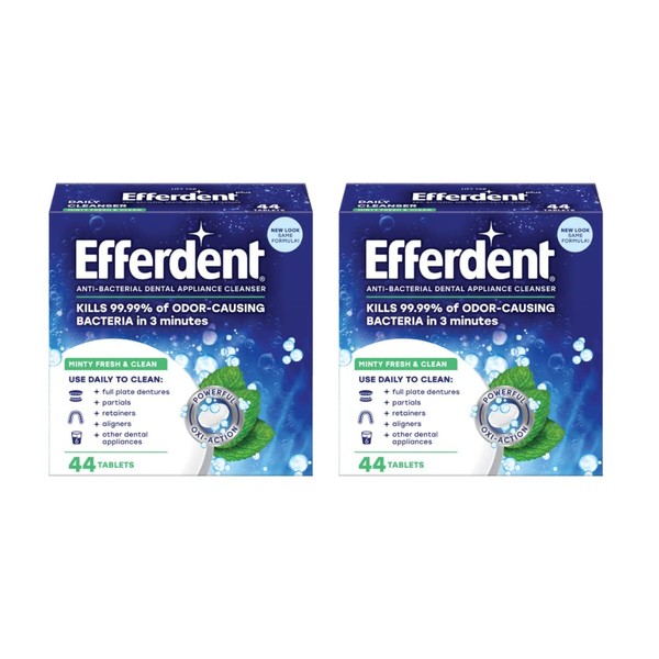 Efferdent Retainer Cleaning Tablets, Denture Cleaning Tablets for Dental Appliances, Minty Fresh & Clean, 44 Count, (Pack of 2)