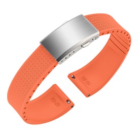 ULLCHRO FKM Rubber Watch Strap, Cut to Size Quick Release Fluororubber Watch Band Soft Replacement Watchband with Silver Milled Clasp for Men Women 20mm 22mm (20mm, Orange