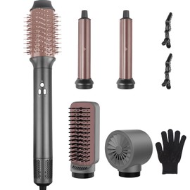 Air Styler Hair Dryer Brush - 5 in 1 Hair Styler Ionic Auto Wrap Hot Air Curler Blow Dryer Brush, 38m/s Airflow High Speed Blowout Hair Dryer Multi Styler for Curly/Straight Hair (Grey Pink)