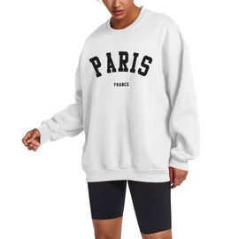 Tuislay Paris College Sweatshirt for Women Oversized Trendy Comfy Crewneck Sweatshirts Casual Graphic Pullover Tops Unisex (White,M,Medium)