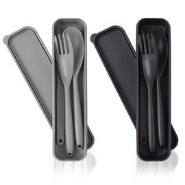 Gran juego de utensilios reutilizables con estuche, 2 juegos de cubiertos portátiles para adultos, cubiertos de viaje para tenedor, cuchara, cuchillo 