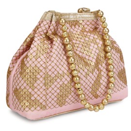 Fancy Haat Silk Ethnic Rajasthani Women's Potli Bag (Baby Pink)
