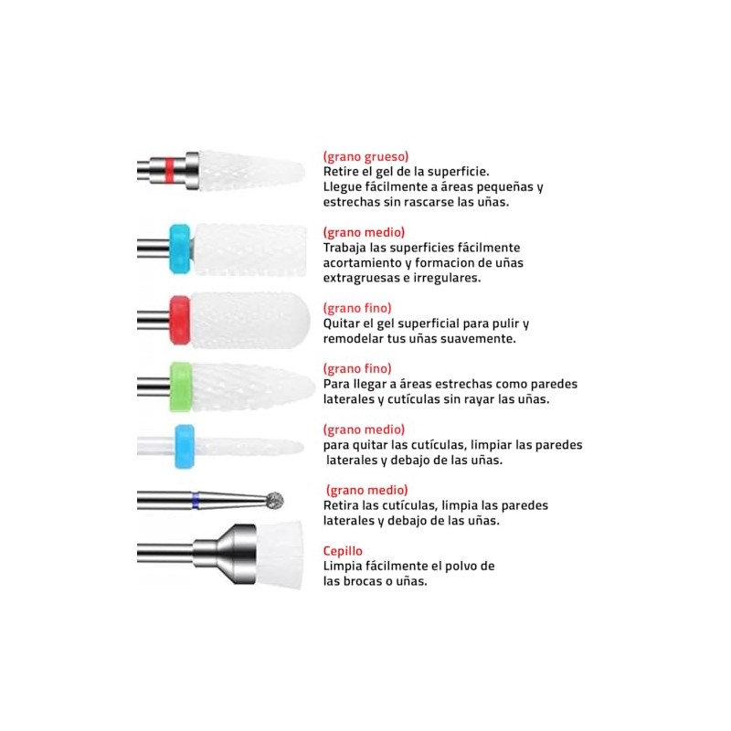 Kit Brocas De Uñas Lima Pulidor Drill Cerámica Fresa 7pz