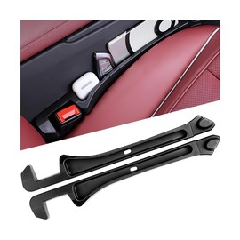 Sandfren Car Seat Gap Filler, 2PCS PU Leather Vehicle Seat Crevice Blocker with Hook & Charging Opening for Prevent Falling, Multifunctional Automobile Seat Gap Organizer, Universal Fit