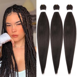 Dark Brown Braiding Hair Pre Stretched 16 Inch 3 Packs 4# Pre-stretched Braiding Hair EZ Braid Synthetic Hair Extensions for Crochet Box Braids