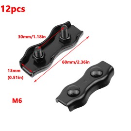 Antrader Stainless Steel Duplex Wire Rope Clips,12Pcs M6 Duplex Double Bolt Cable Clamp,2-Post Wire Rope Clip for 1/4 Inch Diameter Wire Rope,Black