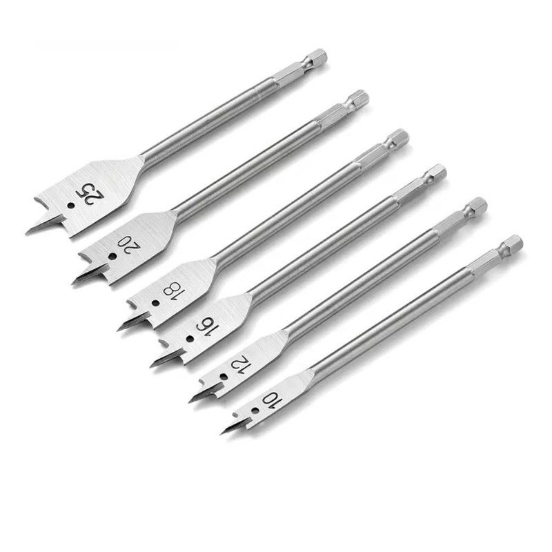 wood Drill Bit Set, 6 Pieces, 10,12,16,18,20,25mm Sizes, Hex Shank,