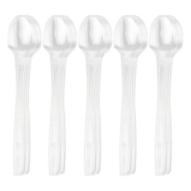 HMDZMR 9" Clear Plastic Spoons, Heavy Duty Disposable Spoons, 96 Pack Long Handle Spoon, Plastic Cutlery for Cocktail Stirring Dessert Milkshakes Ice Cream Tea and Floats