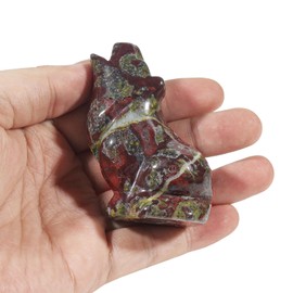 Lovionus89 Natural Dragon Bloodstone Wolf Crystal Figurine, Hand Carved Stone Animal Statues for Home Decor 2.5 Inches