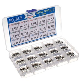 BOJACK 15 Values 150 pcs Fast Blow Glass Fuses Assortment Kit 5x20 mm 250 V 0.1 0.2 0.25 0.5 1 1.5 2 3 4 5 8 10 12 15 20 A packag in a Clear Plastic Box