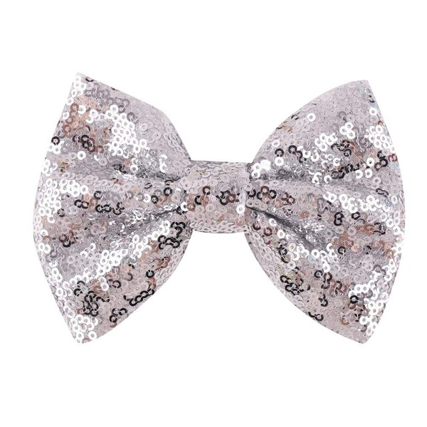Love Fairy Girl's Lovely Fashion Bow Hairpin Sequins Hair Clip for Daily Life Travel Party Festivals (Silver)