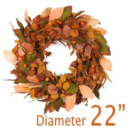 Fall Wreaths for Front Door 22 inch, Fall Wreath with Small Pumpkin Berry Fall Leaves, Autumn Wreath Fall Decoration for Farmhouse Indoor and Outdoor