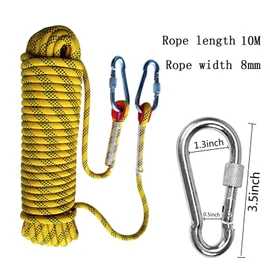 Climbing Rope Safety Rope 10 m, Outdoor Climbing Rope 8 mm, Static Safety Climbing Rope, Climbing Safety Rope, Nylon Outdoor Rescue Rope, High Strength Rope with Carabiner for Campin Hiking