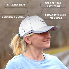 Shape28 Lightweight EMF Protection Silver Liner Cap Unisex Hat with USPF 50+ Shield Wi-Fi Blocker Shield Protection Baseball Caps Color White with Reflective Strip