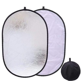 Konseen Photo Reflector, 23.6 x 35.4 inches (60 x 90 cm), Oval, 2 in 1, Silver, White, Foldable, Studio Reflex Board