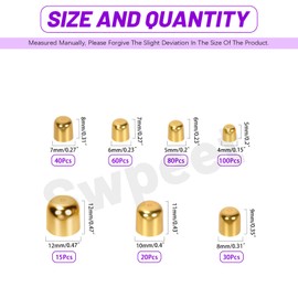345Pcs 7 Sizes 4/5/6/7/8/10/12 mm Golden Metal Cord End Cap Assortment Kit, Leather Ends Caps, Column End Cap Terminators, Leather Cords Ends Bead Cap for DIY Bracelet Jewelry Making