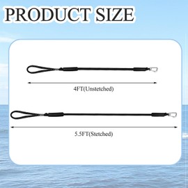 4FT Boat Bungee Dock Line Marine Rope 2-Pack for Temporary Boat Docking, with 316 Stainless Steel Clip,Boat Accessory for Kayak, Pontoon, Watercraft, Canoe, Power Boat (Black)