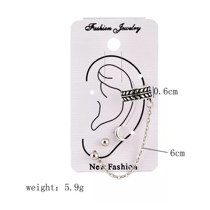 Patry Aretes Juego De 3 Piezas Luna Cadena Joyería Clip
