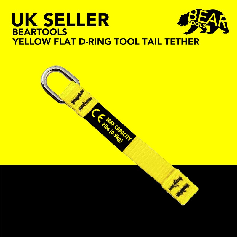 BearTOOLS Yellow Flat D-Ring Tool Tail Tethers, 2-In-1 Application, Max