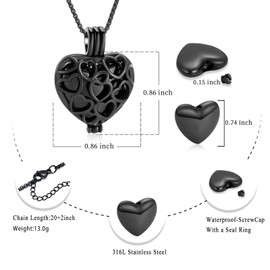 Memorial Cremation Jewelry Eternal Heart Cremation Locket Necklace With Mini Urn Jewelry For Ashes Of Loved Ones Keepsale Pendant (Full Black Color)