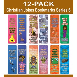 NewEights Christian Funny Jokes Bookmarks Series 6 (12-Pack) – Awesome Gags Bookmarks for Boys, Girls, Unisex Children – Unique Book Reading Page Binders – Stocking Stuffers Gift Giveaways