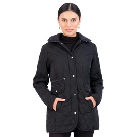Jones NY Mid-Length Womens Quilted Jacket with Pockets - Winter Coats for Women,