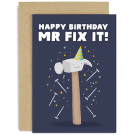 Old English Co. Fun DIY Hammer and Nails Card for Men - 'Mr Fix It' Carpentry Birthday Card for Him Male Card - Humorous Handyman Card - Husband, Son, Uncle, Brother, Dad | Blank Inside with Envelope